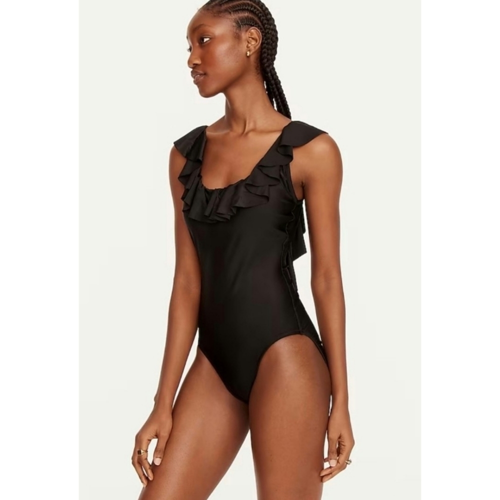 J. Crew | Ruffle Scoopback One-Piece Swimsuit in Black Size 12